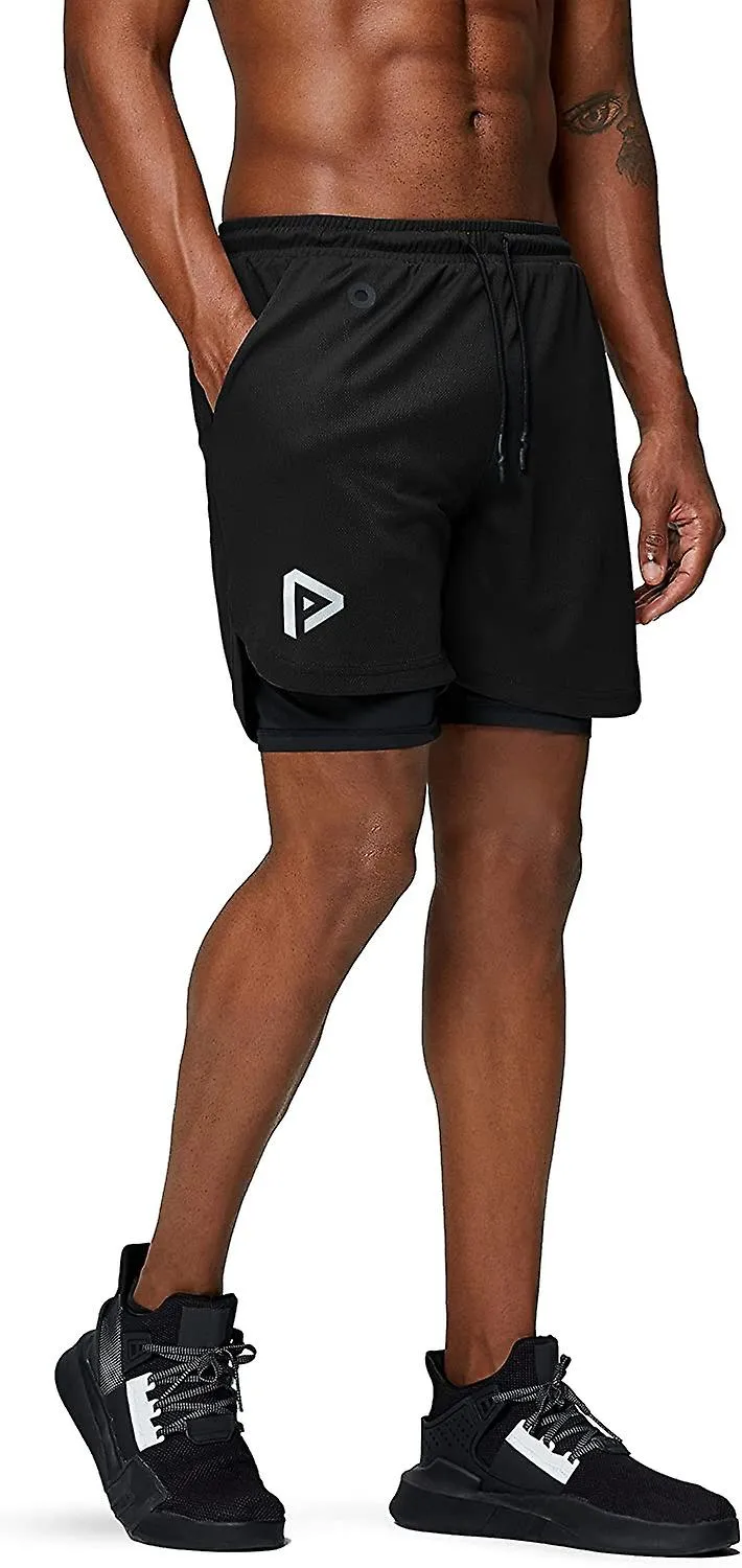 2 in 1 Running Shorts with Phone Pocket - Quick Dry Men's Gym Workout 5 Inch Shorts.
