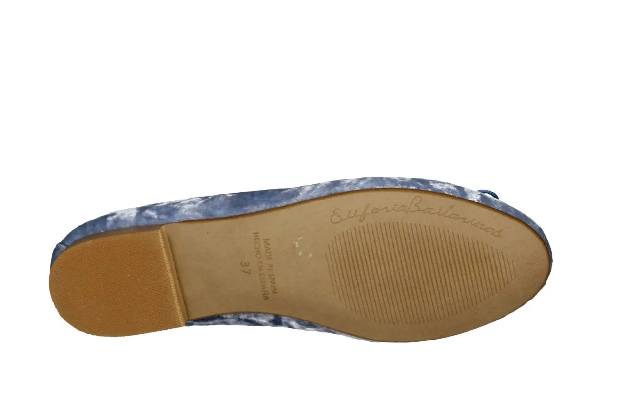 Pale Blue Velvet Ballerina Ribbon Pump