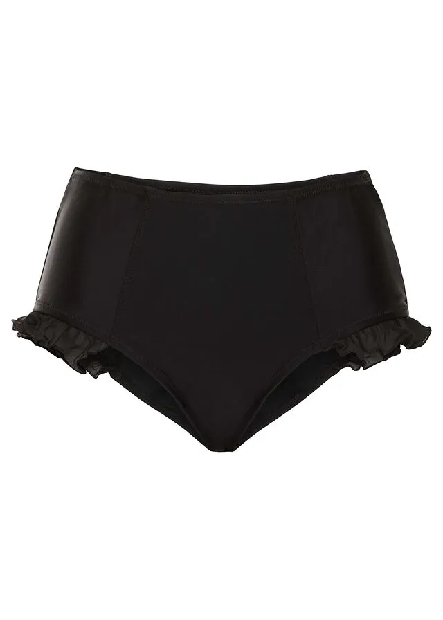 Black recycled polyamide high-waisted bikini bottom.