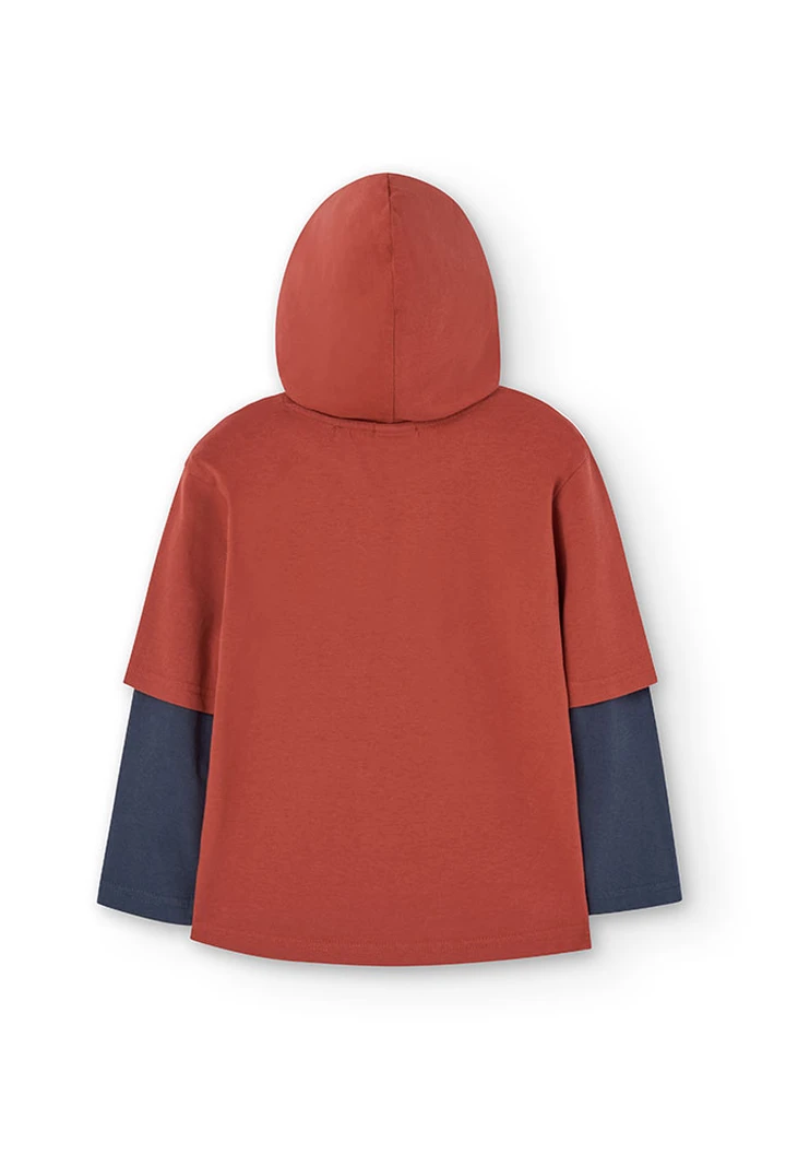 Camiseta de punto con capucha de niño en color naranja