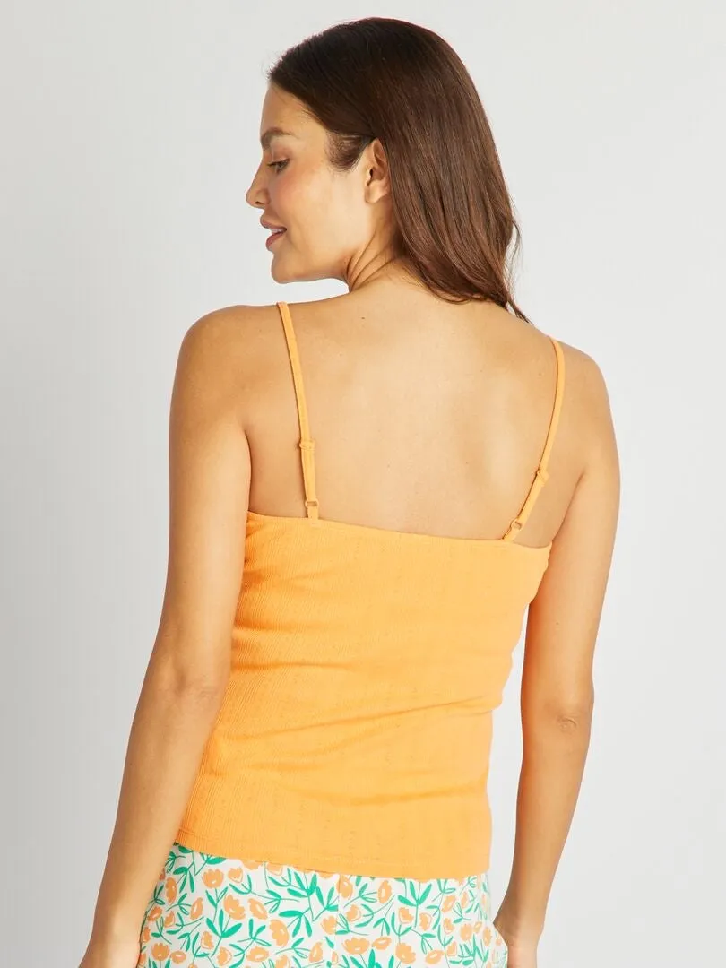 Camiseta de tirantes de pijama de punto pointelle - NARANJA