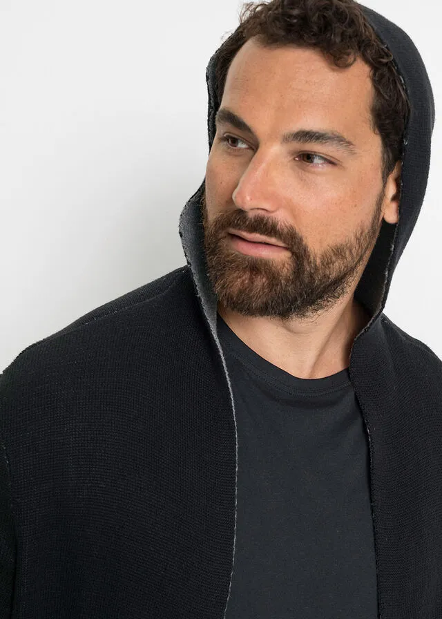 Hooded Black-Grey Marled Knit Jacket