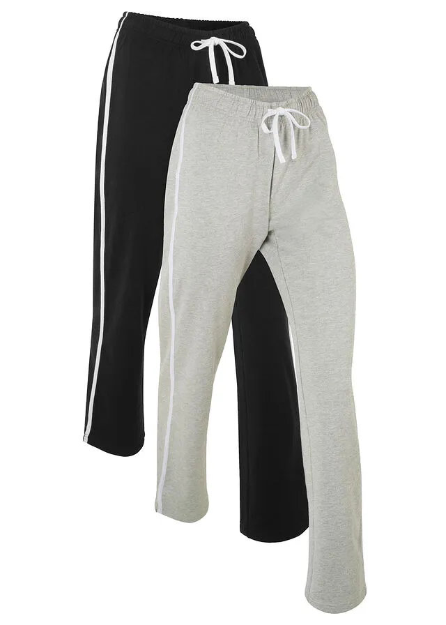 Cotton Straight Cut Jogger Pants (2 Pairs) Black-Light Gray Heather.