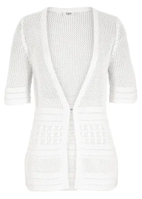 Dark orange half sleeve openwork knit jacket