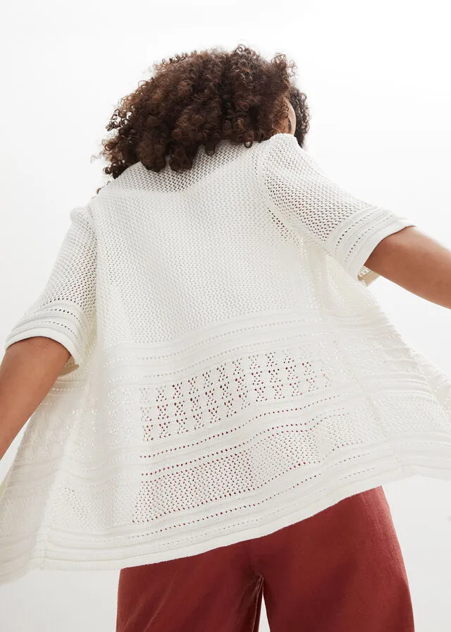 Dark orange half sleeve openwork knit jacket