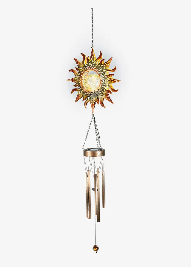 Wind Chime Bell with Gold-Black Crystal Ball Solar Decoration