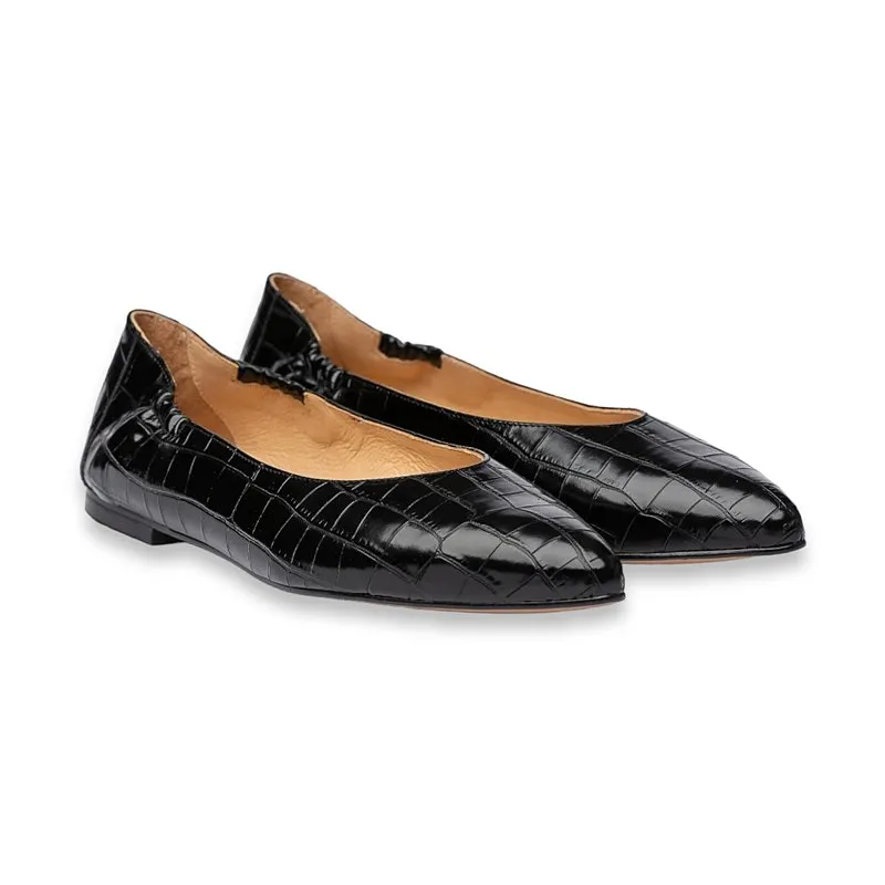 Eva Mañas Women's Flexible Leather Ballerina Flats Coco Embossed Soft Nappa Leather Insole with Gel 1481 Black