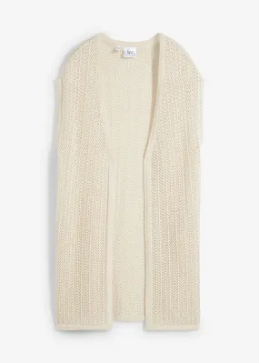 Gray Pebble Knit Ajour Vest with Side Openings