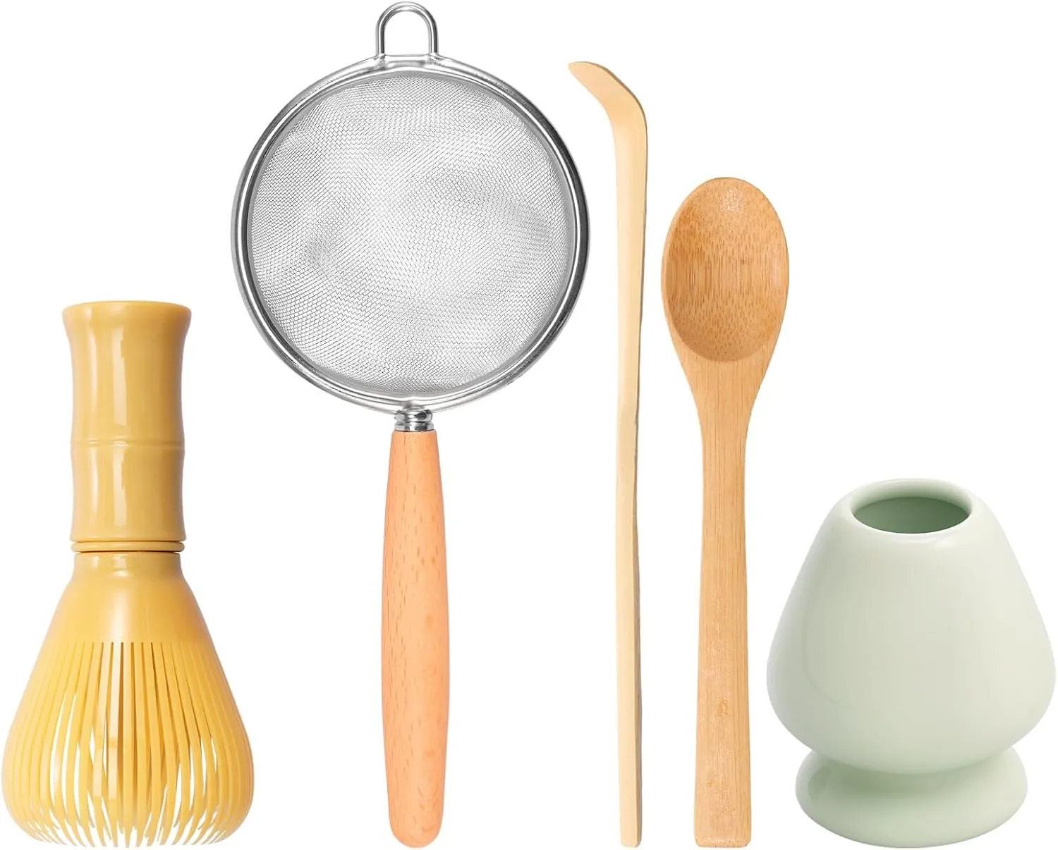 Juego de agitadores Matcha, 5 piezas, escoba Matcha, incluye batidor de matcha de resina, soporte para batidores de cerámica, cu