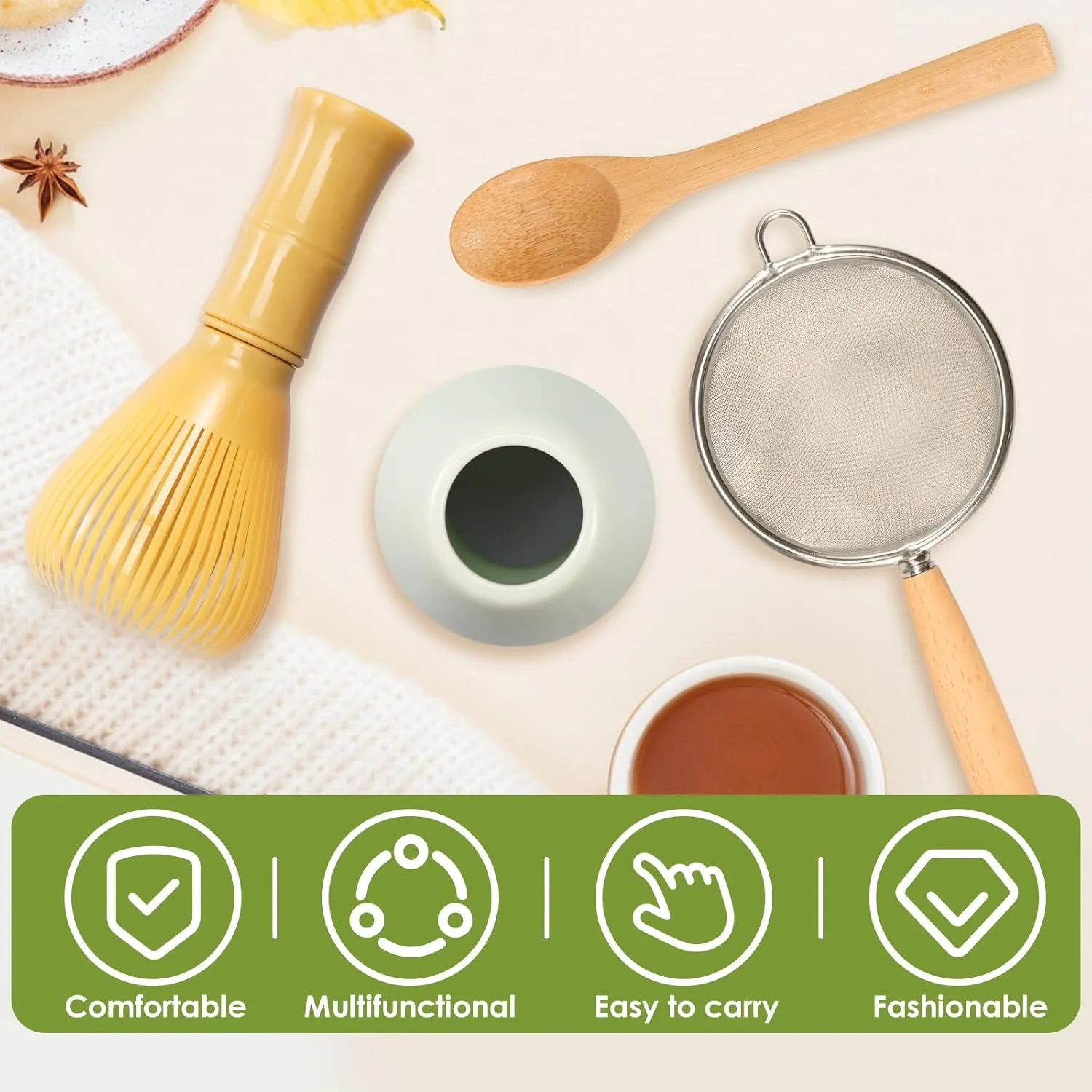 Juego de agitadores Matcha, 5 piezas, escoba Matcha, incluye batidor de matcha de resina, soporte para batidores de cerámica, cu