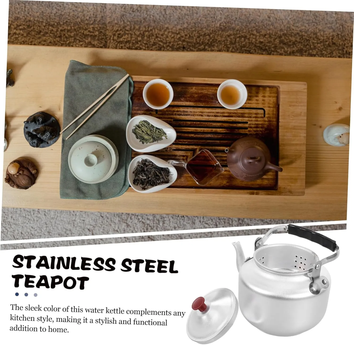 Kichvoe Tetera Metalica Tetera con Filtro De Té Tetera Calentador De Agua Tetera Casera De Té Hervidor De Agua Conveniente Teter