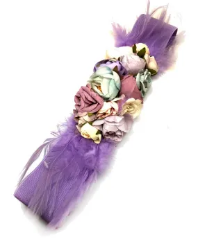 Lilac Elastic Party Belts with Flowers and Feathers.