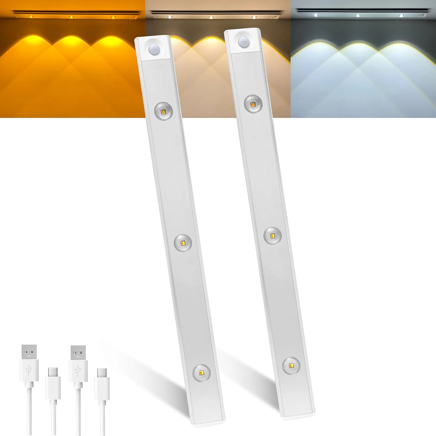 MERTTURM Luz de Armario 160LED[2pcs], USB Recargable Luces con Sensor de Movimiento, Brillo Regulable con 3 colores, Super brill