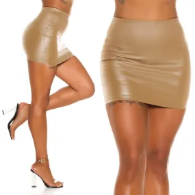 Beige Faux Leather Mini Skirt - Shop Now