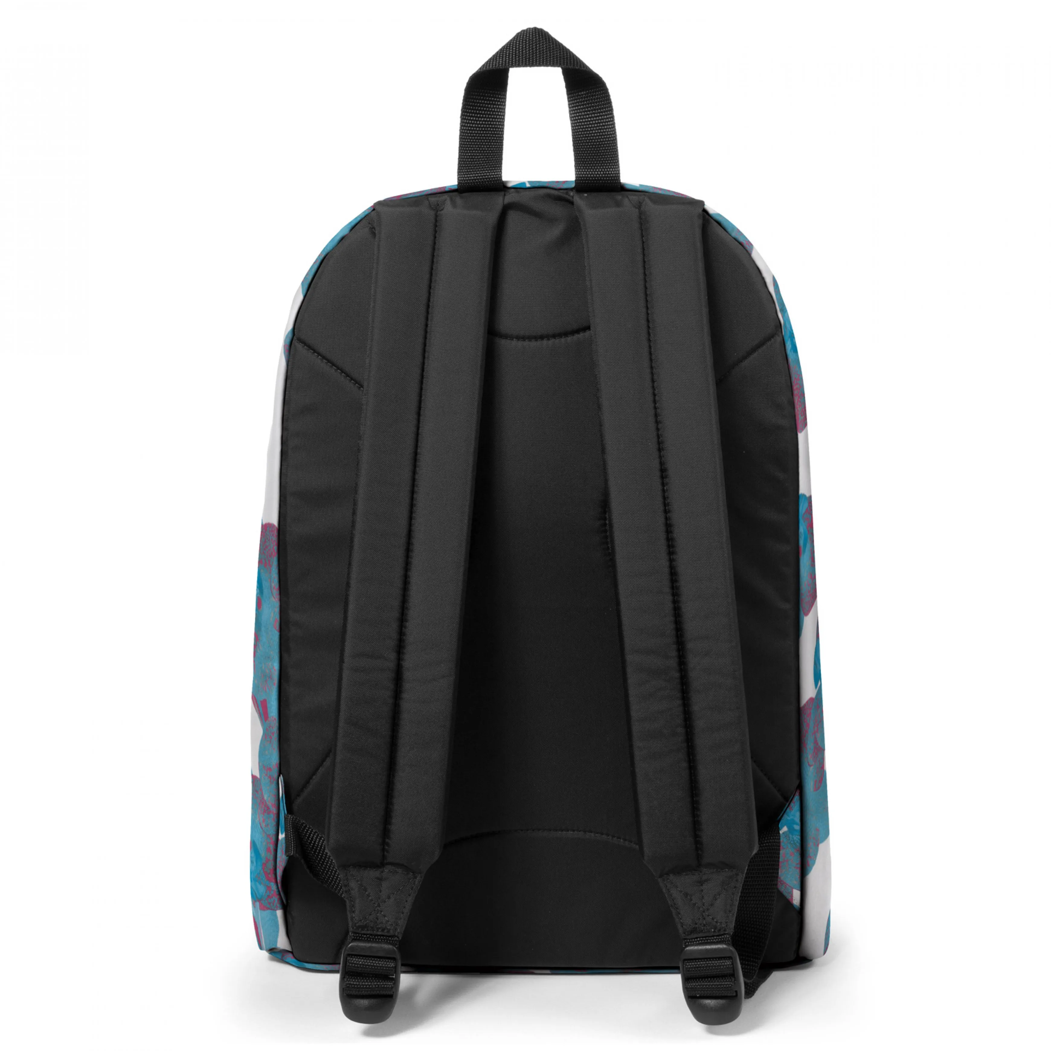 MOCHILA EASTPAK Out Of Office 27 litros con bolsillo ordenador EK767A91 Charming White blanca con flores azules y rosas