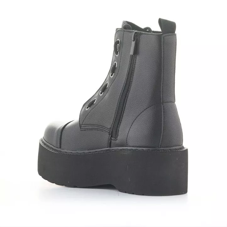 Owel Aberdeen black platform booties with laces and front zipper