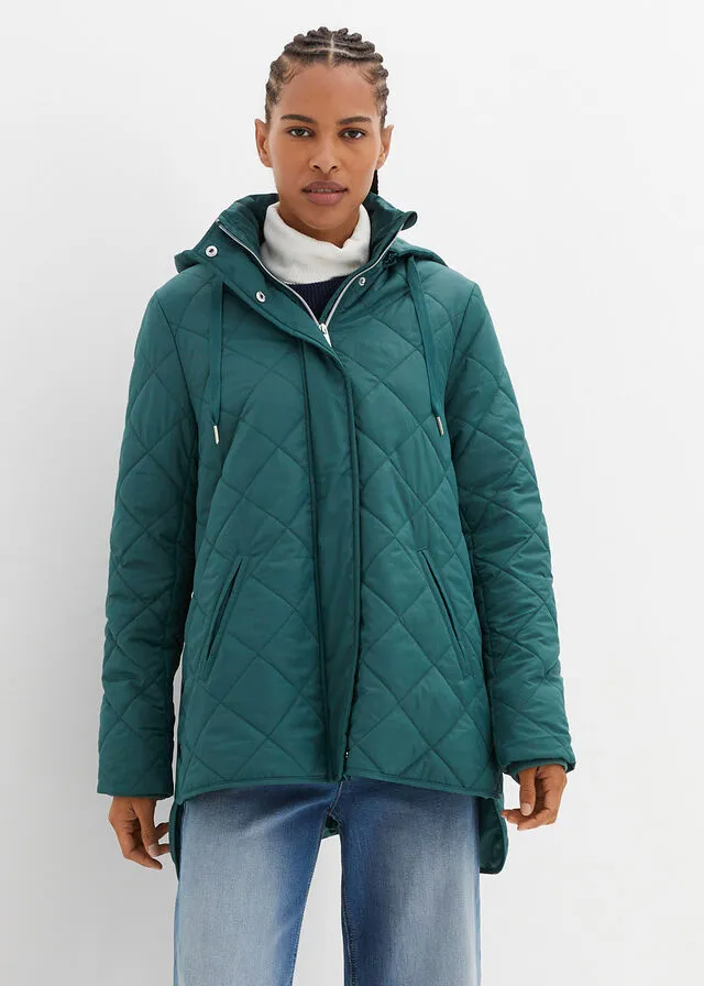 Padded Jacket with Matte Green Diamond Quilting