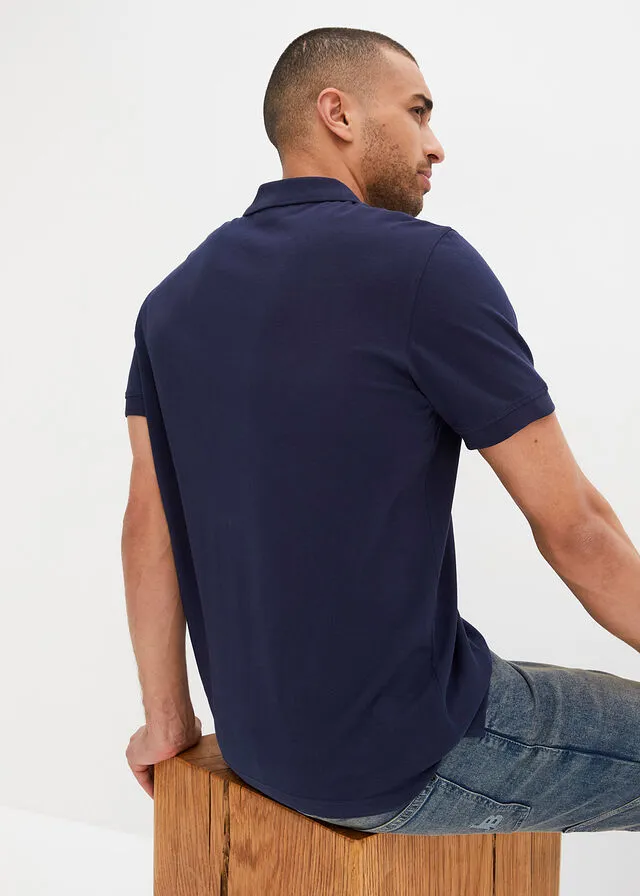Navy Blue Short Sleeve Piqué Polo