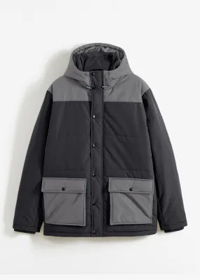 Quilted black jacket with smoked gray.