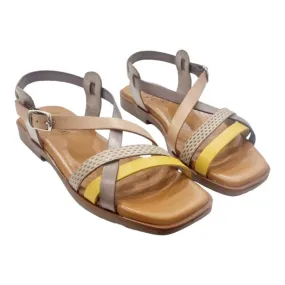 Yellow Leather Gel Insole Multi-Strap Women's Sandals