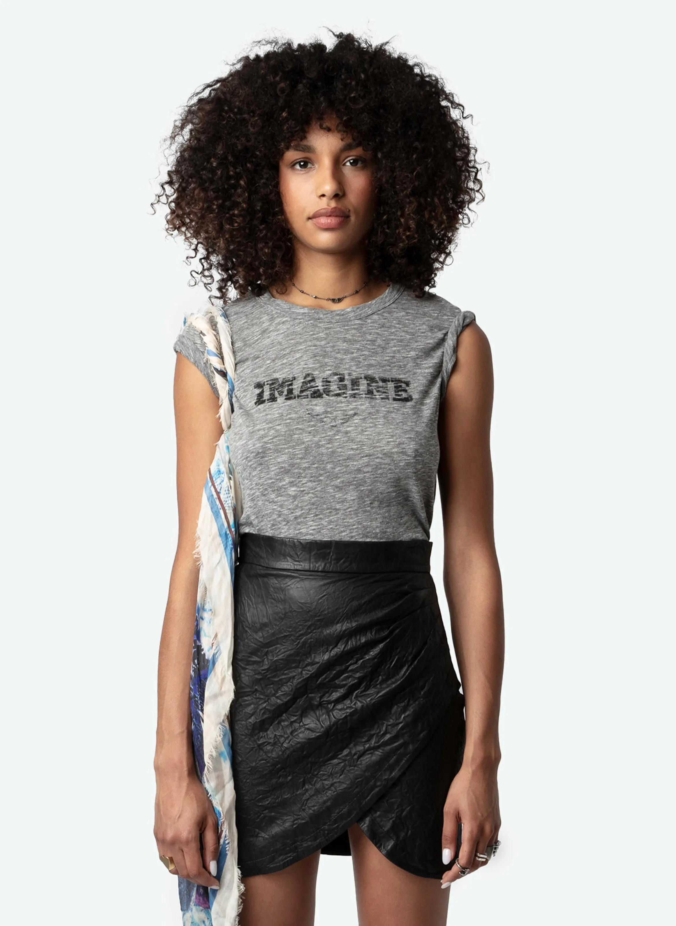 ZADIG&VOLTAIRE WOOP - Camiseta de cuello redondo con manga 7/8 en gris