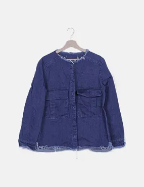 Zara Blue Distressed Denim Jacket